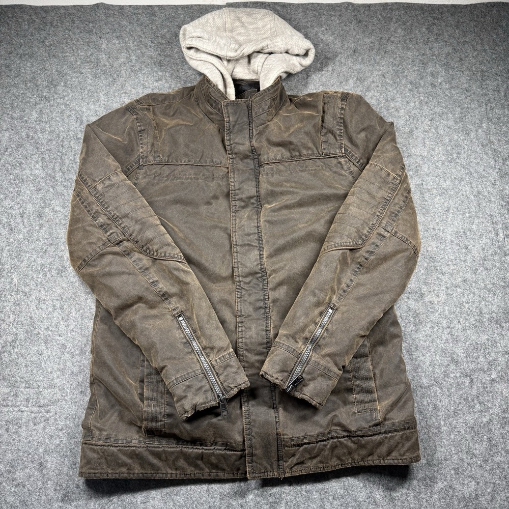BKE Bomer Jacket Mens M‎ Burnout Brown Athletic Fit Removable Hoodie Lined Biker